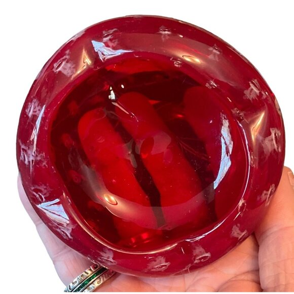 Red Multi Color Handcrafted Bullicante Glass Bowl With Textured Design Murano? R - Picture 3 of 3